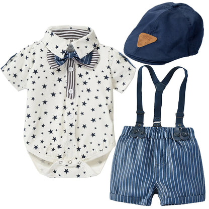 Kid Boy Formal Birthday Outfit Suit Toddler Gentleman Wedding Striped Vest Shirt 1-6 Years Baby Pants Boys Ceremony Outerwear