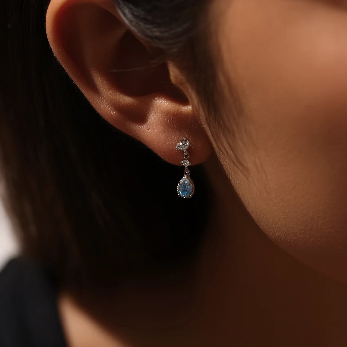 Blue Water Drop Moissanite Dangle Earrings 925 Sterling Silver Lab Diamond Elegant Earrings For Women Fine Jewelry