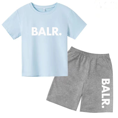Kids T-shirt Summer Sunshine Brand Monogram Print Short Sleeve+Shorts 2P Boys Girls Toddler 3-12years Leisure Sports Jogging Set