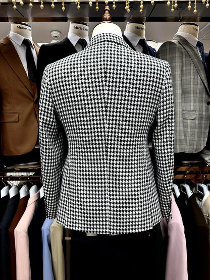 Office 3-pieces Men's Suit Patterned Handsome Jacket Pants Vest Groom Wear Four Seasons Stylish Single Breasted Set