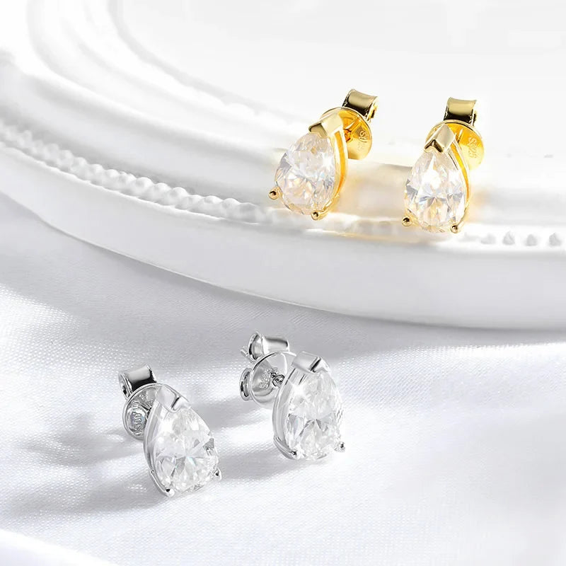 1CT 2CT 4CT Pear Cut Moissanite Stud Earrings for Women Sparkling Solitaire Jewelry 925 Sterling Silver Valentine Gift