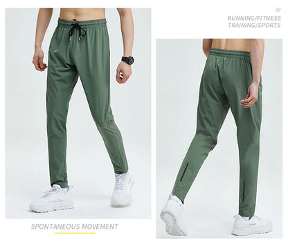 Gym Fitness Trousers Men's Pencil Pants Tight Jogging Running Breathable Quick-Drying Ice Silk Sports Wind Casual Fashion Pants