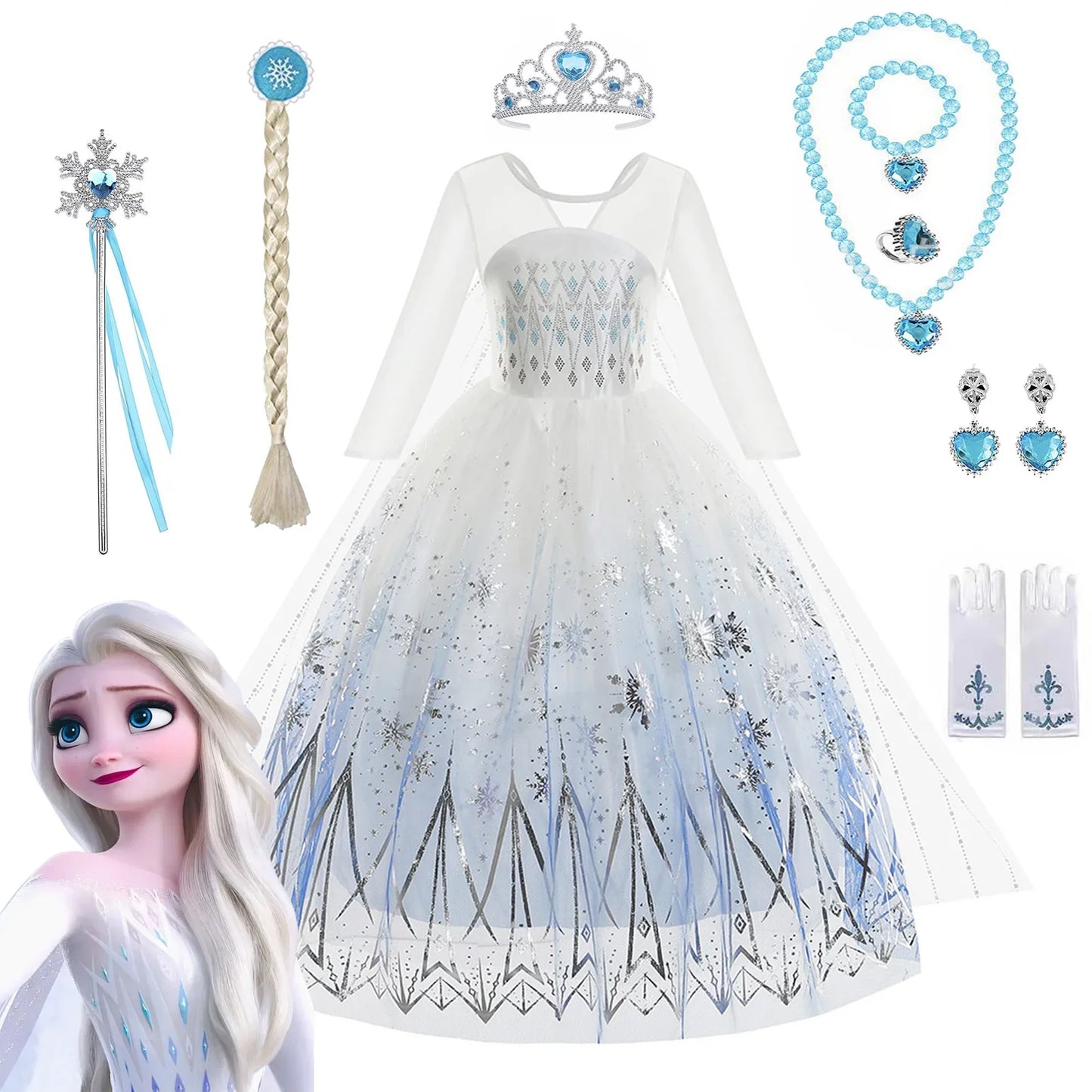 Frozen 2 White Elsa Princess Dresses for Baby Girls Outfit Snow Queen Cosplay Birthday Party Kids Clothing for 2-12 Years