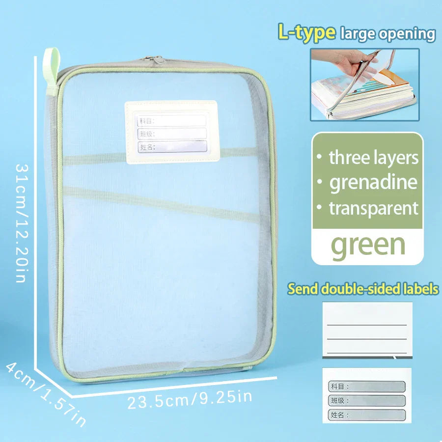 1 Pcs A4 Transparent File Subject Classification Thickened 5 Colors Mesh Simple Hand Storage Bag