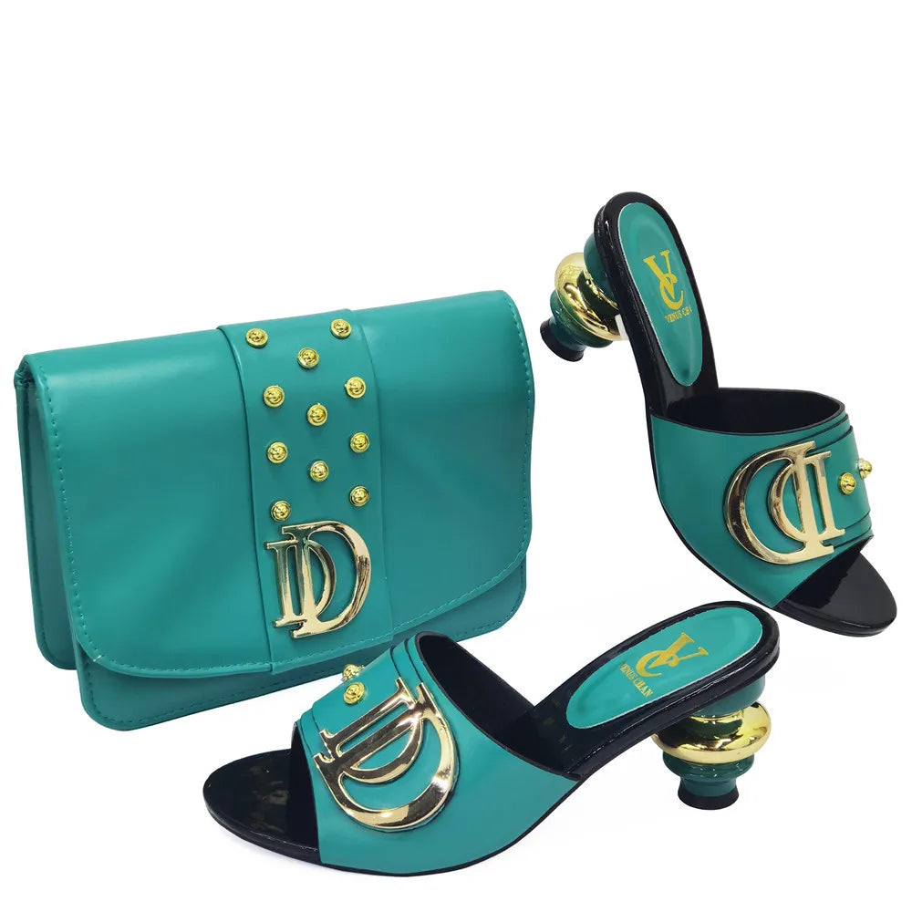 2024 Latest Italian Design Fashion African Women's Low Heel Comfortable Shoes and Bags Set Leather Casual Ladies Slippers