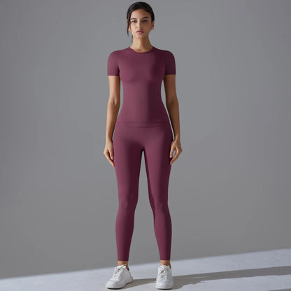 Quick-Drying Gym Leggings Set Yoga Suit Sports Set Sleeve Breathable Stretchy GYM Yoga Slim Fitness Active Top Tight Yoga Pant