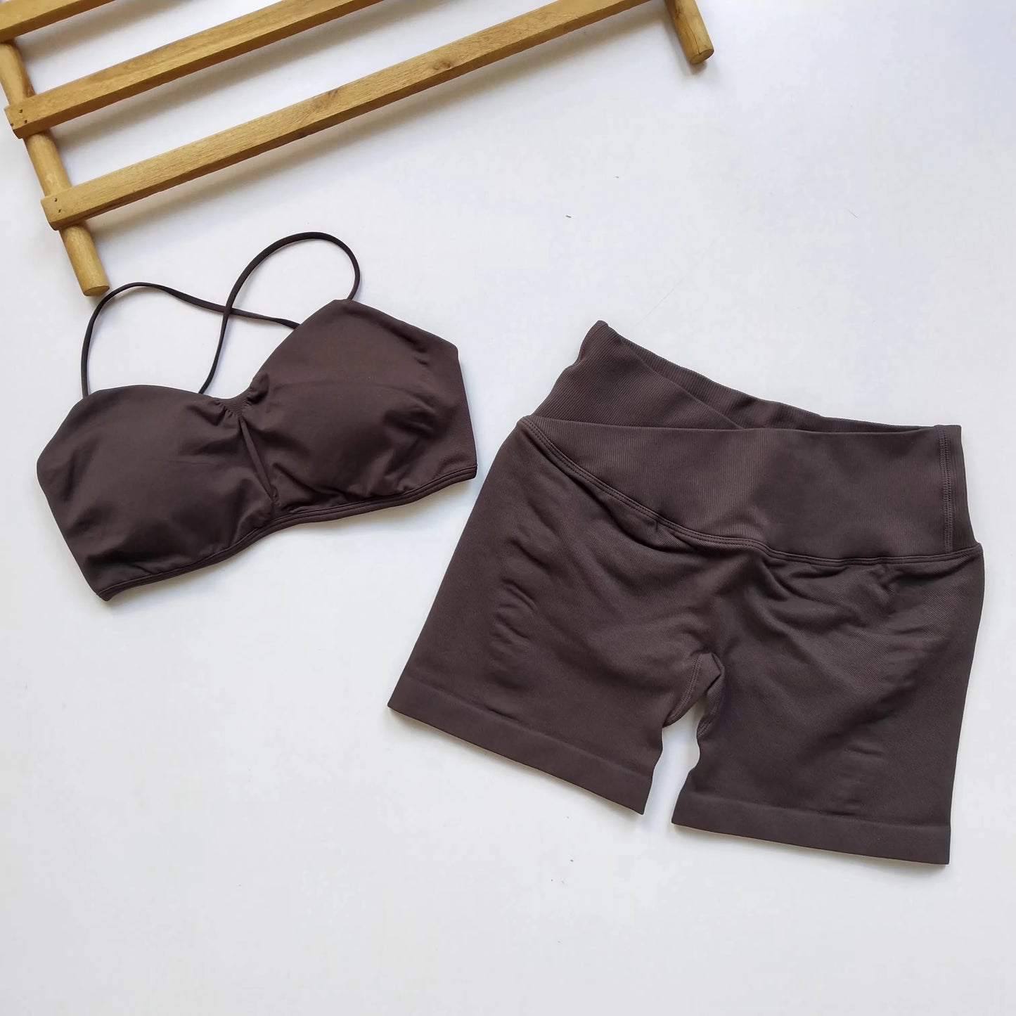 Women's Shockproof Two-Piece Yoga Set - Built-in Pads Racerback Tank, High-Waist Peach Butt Lift Shorts for Gym