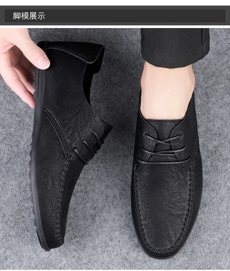 Men's leather shoes soft soles four seasons plus size casual leather shoes fashion trendy youth party Versatile driving shoes