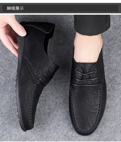 Men's leather shoes soft soles four seasons plus size casual leather shoes fashion trendy youth party Versatile driving shoes