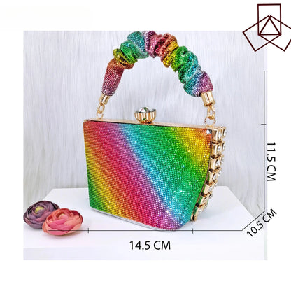Italian Design Rainbow Colored Rhinestone Striped High Heels, Nigerian Paired With Open Sandals, Shoes Bag Set For Women