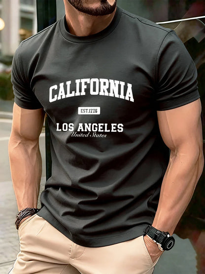 California Los Angeles Prints Mens T-Shirt Cotton Summer Short Sleeve Tops Soft Oversized O-Neck T Shirt Casual Male Clothes
