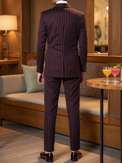 High-quality European and American Men's Clothing, Formal Suits with Stripes, Trousers for Business, Formal Dinners, Weddings