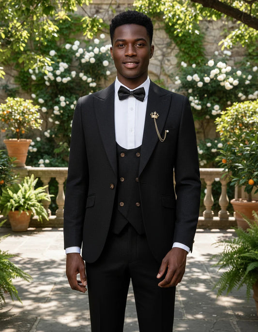 Black Men suit 3 piece set  gray elegant slim fit formal office and leisure banquet groomsman set groom's wedding dress
