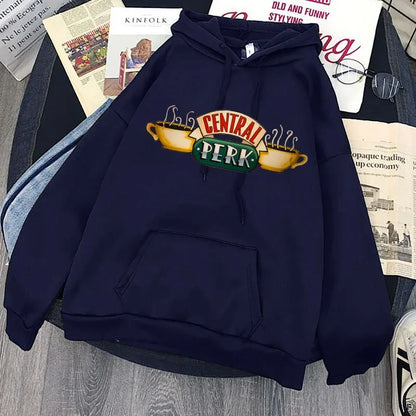 Women Funny Cartoon Friends Black Hoodies Friends Tv Show Harajuku Ullzang Graphic Sweatshirt Vintage Letter Y2k Hoody Female