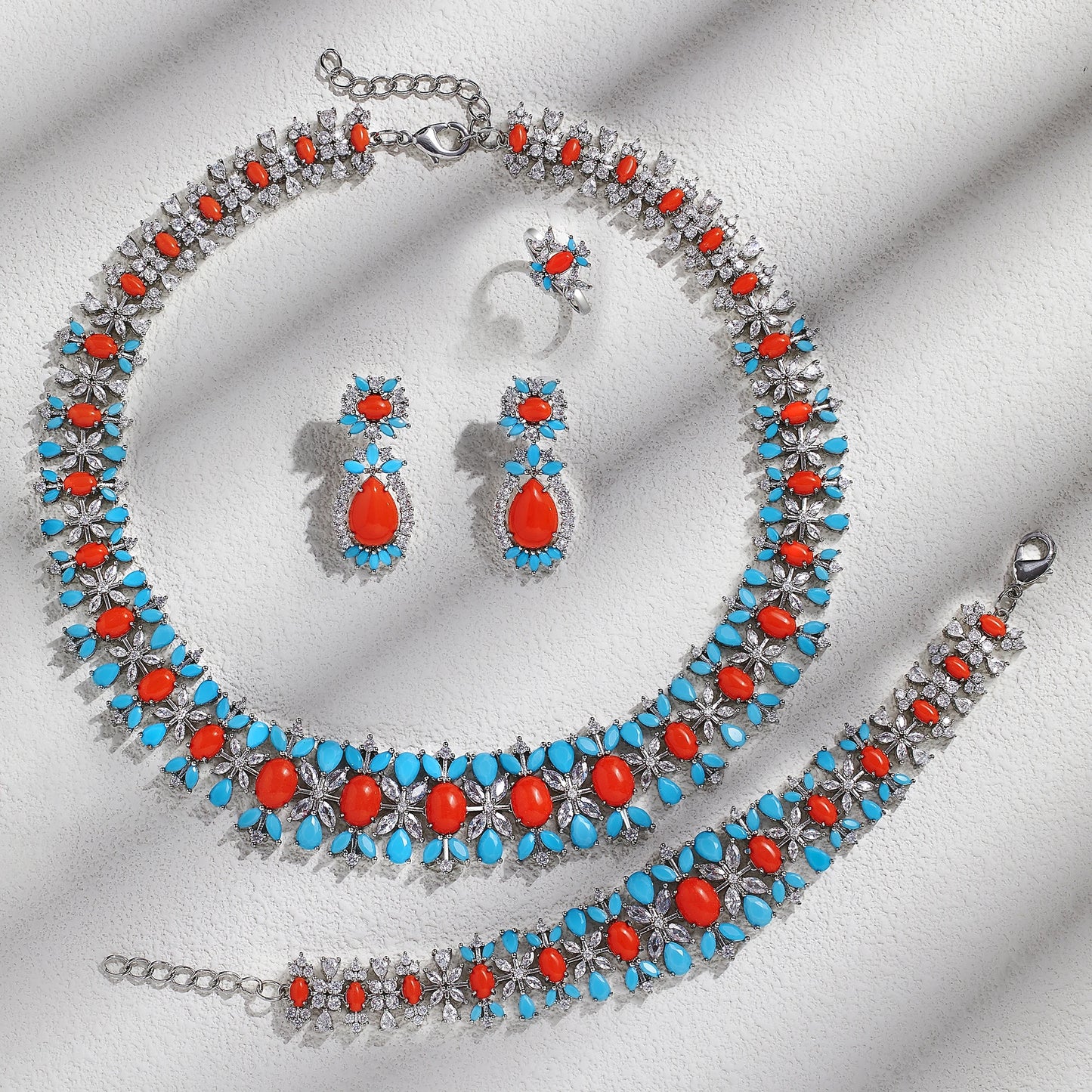 2023 New Fashion 4-Piece Turquoise Dubai Women's Wedding Jewelry Set Nigeria Africa Necklace Earring Set