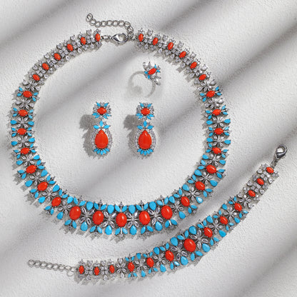 2023 New Fashion 4-Piece Turquoise Dubai Women's Wedding Jewelry Set Nigeria Africa Necklace Earring Set