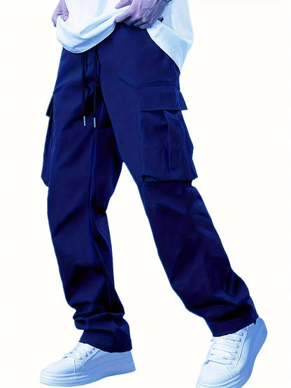 2024 Amazon Summer New Men's Work Pants European and American Independent Station Drawstring Multi Pocket Casual Pants