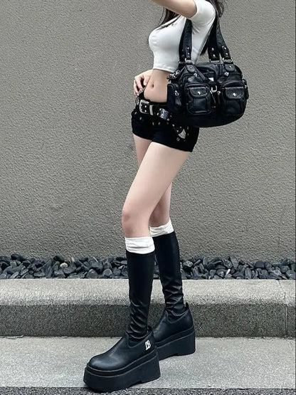 Hotsweet High Waist 2000S Black Sheath Slim Fit Y2K Denim Shorts Women's Fashion Casual Sexy Street Harajuku Style Shorts