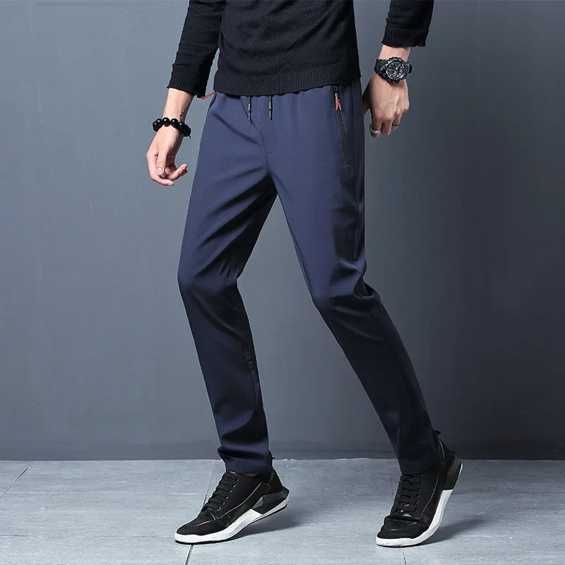 New Ice Silk Pants for Men's Summer Thin Casual Pants for Men's Breathable Tight Feet High Elastic Quick Drying jogging pants