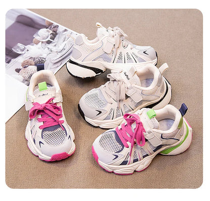 Spring and Autumn Children Sports Shoes Unisex Kids Sneakers Mesh Upper Breathable Basketball Shoes Tennis Casual Flats Footwear