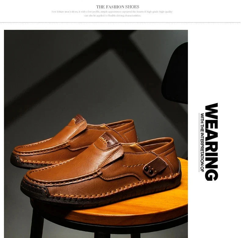 New Fashion Men Casual Shoes Handmade Leather Loafers Comfortable Men's Shoes Quality Split Leather Flat Driving Shoes Size 48