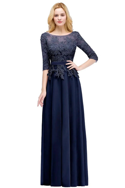 2024 Dusty Rose Evening Dresses Chiffon Appliques 3/4 Sleeves Banquet Formal Party Prom Gowns Maxi Robe De Soiree
