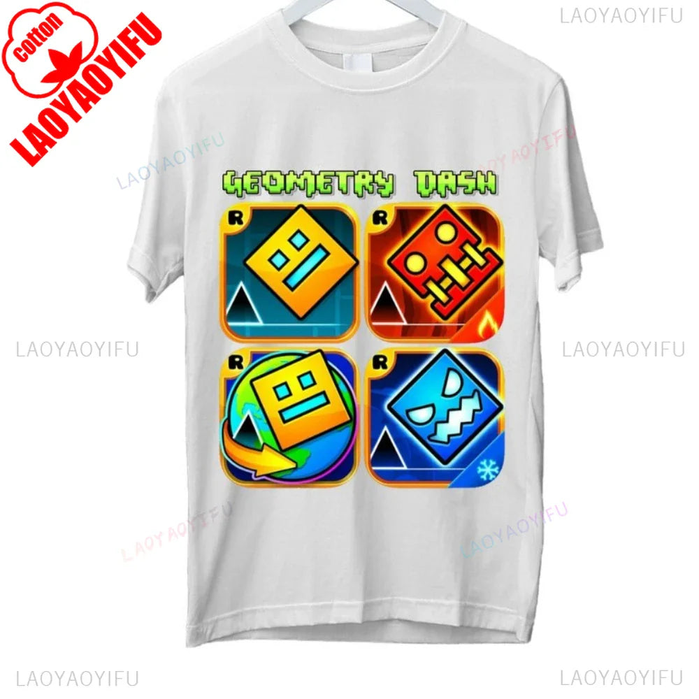 Dash Into Fun” Geometry Dash T-Shirt - 3D Gaming Characters Birthday Gift Cotton Summer Unisex Adult Style Printed T-shirt Tops