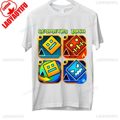 Dash Into Fun” Geometry Dash T-Shirt - 3D Gaming Characters Birthday Gift Cotton Summer Unisex Adult Style Printed T-shirt Tops