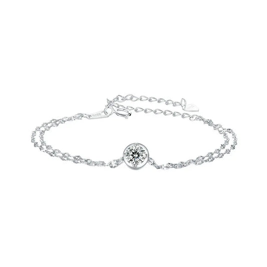 925 Sterling Silver Double-layer Moissanite Bracelet Round Shape Lab Grown Diamond Chain Link Women Luxury Wedding Gift