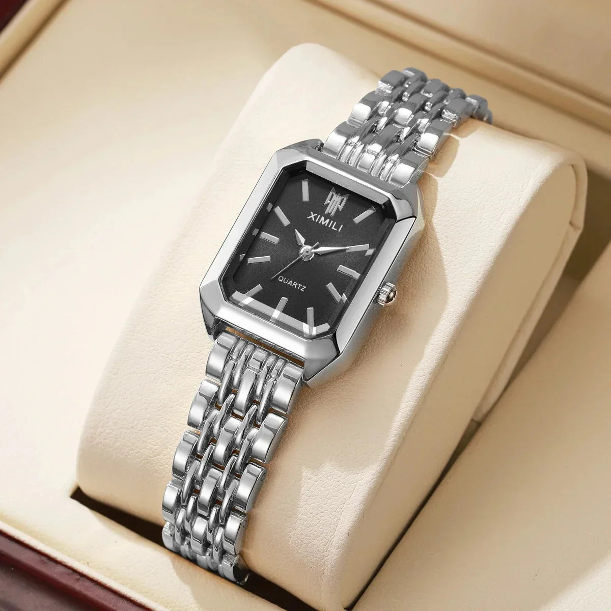 Fashion Rectangle Women Watches Ladies Stainless Steel Strap Quartz Wristwatches Reloj Mujer（Without Box）