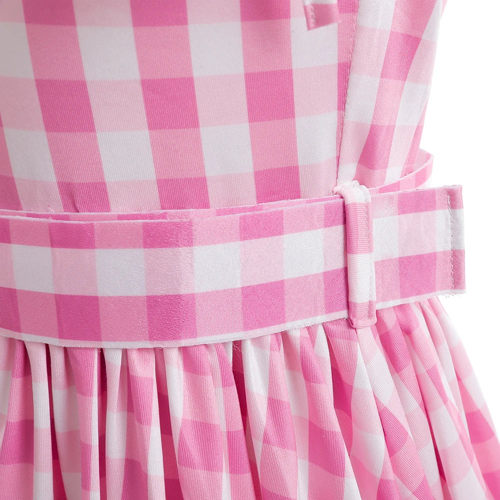Girls Cute Dress Plaid Pink Vintage Dresses Casual Slim Dress Evening Party Summer Clothes for Girls Vestidos 3 4 5 6 Years