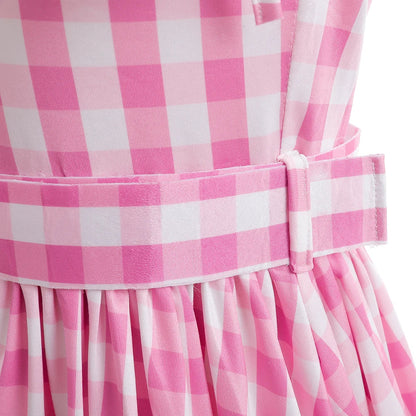 Girls Cute Dress Plaid Pink Vintage Dresses Casual Slim Dress Evening Party Summer Clothes for Girls Vestidos 3 4 5 6 Years
