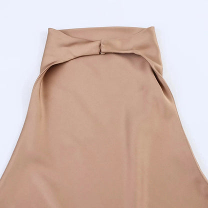 Sexy Chic Butter Yellow Satin Tops Women Halter Backless Beach Holiday Party Top Fashion 2025 New Year Evening Satin Top