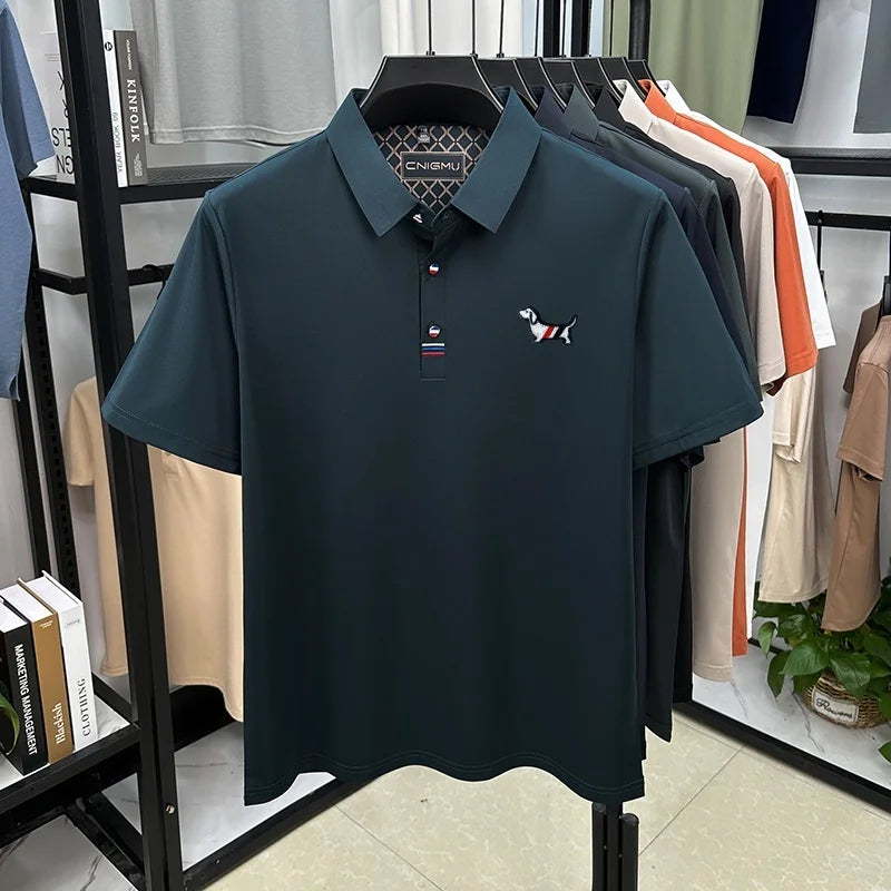 Hot Quality Man Short-Sleeved Polo Shirt Lapel Button Dog Embroidery Spring Casual Elegance T-Shirt Simple Business MensClothing