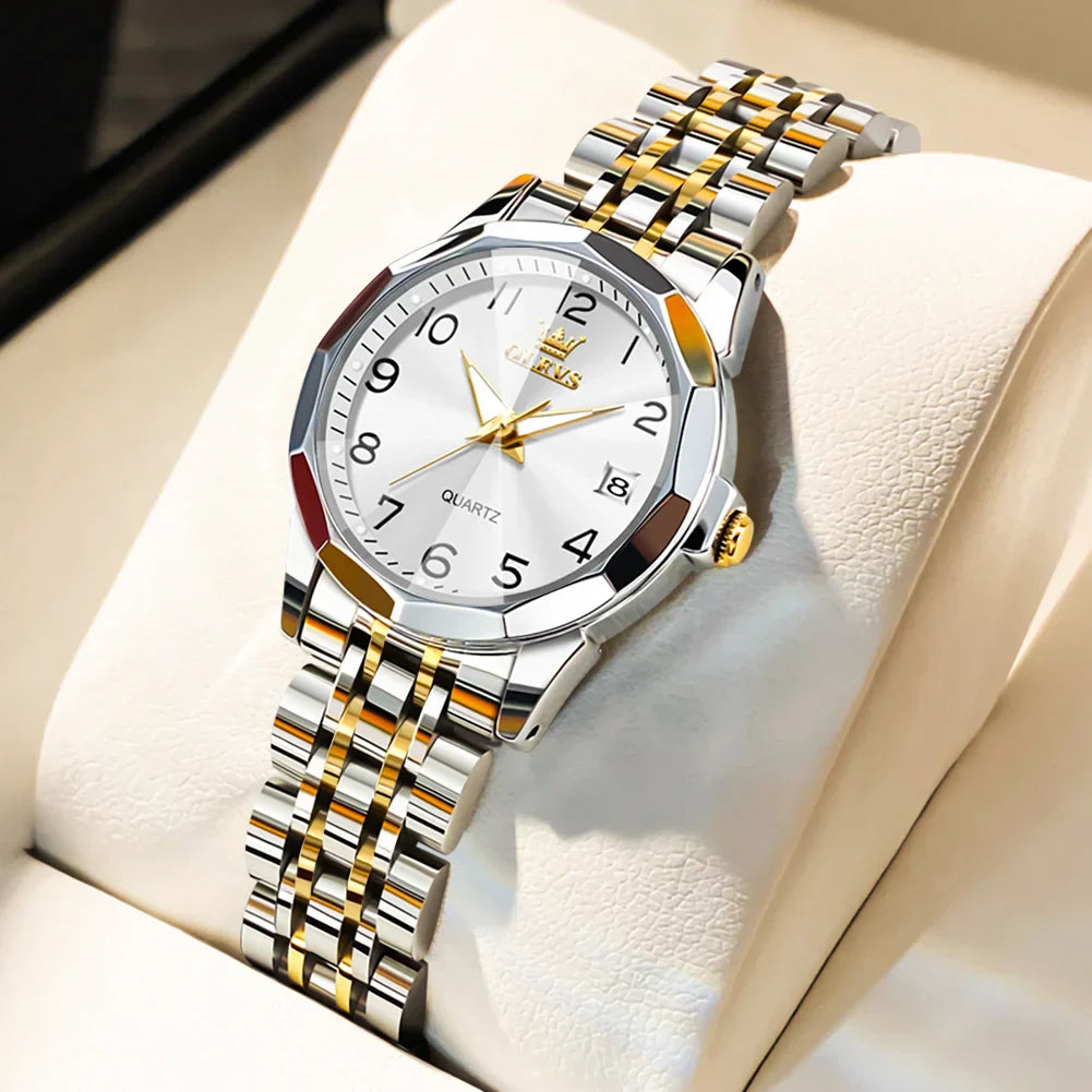 Elegant Fashion Women's Watches Luxury Brand Original Quartz Watch for Ladies Waterproof Stainless Steel Luminous Date