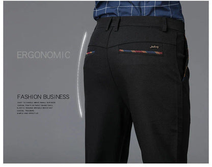 Fashion Men's Dress Pants Black Straight Business Casual Trousers Stretch Non-Ironing Slim Fit Formal Wear Suit Pants for Man