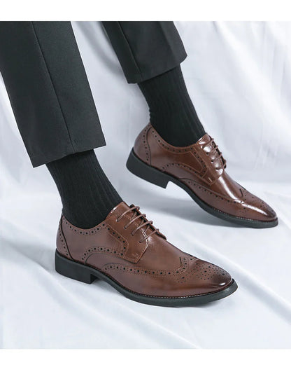 High Quality Height Increase Oxford Dress Shoes Men Genuine Cow Leather Suit Shoes Lift Brogues Wedding Formal Elevator Shoes