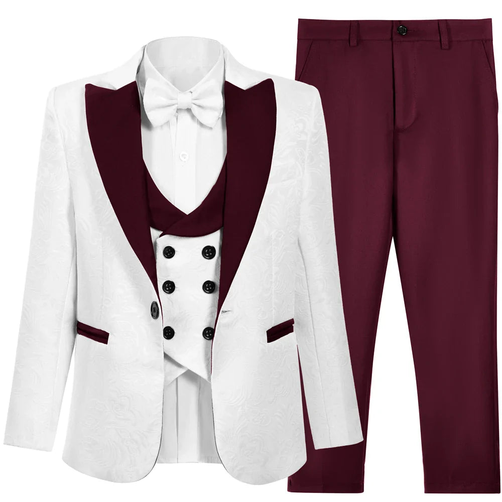 Boys’ 4-Piece Paisley Suit Set with One-Button Blazer for Weddings