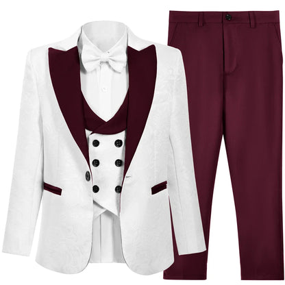 Boys’ 4-Piece Paisley Suit Set with One-Button Blazer for Weddings