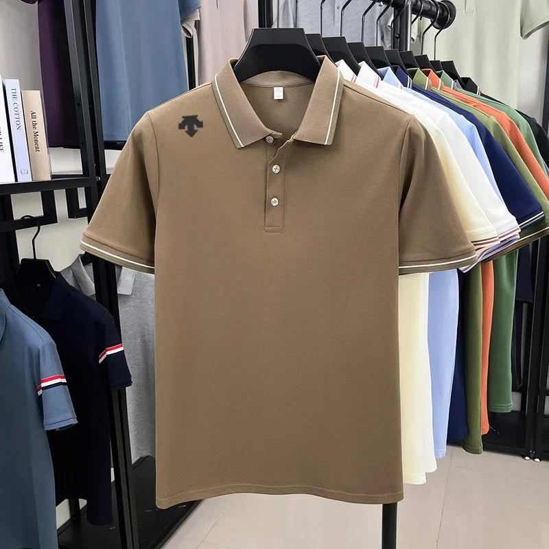 Men's High-End Luxury Brand Logo-Stamped Casual Polo Shirt Summer New Golf Breathable Business Short-Sleeve T-Shirt