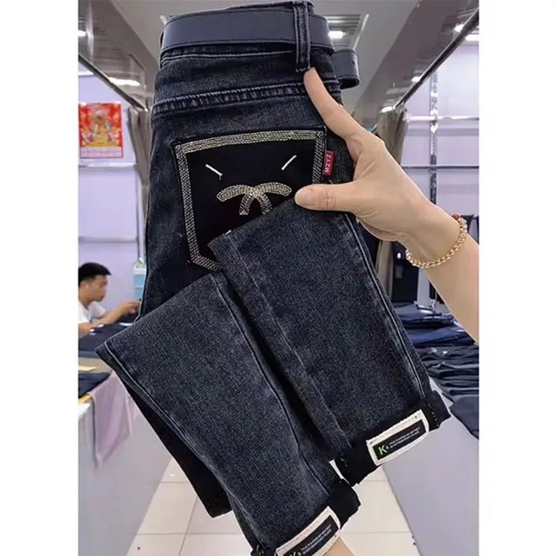 Spring Autumn Vintage Women Jeans New Pencil Denim Pants High Waist Slimming Design Sense With Elastic Small Feet Pants Women's