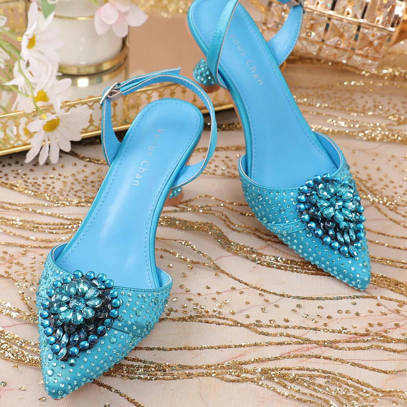 Green Colour Wedding High Heels for Women Italy Design Rhinestone  Decorate Pointed-Toe Gorgeous Parties 2025 INS Lady Plus Size