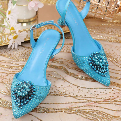 Green Colour Wedding High Heels for Women Italy Design Rhinestone  Decorate Pointed-Toe Gorgeous Parties 2025 INS Lady Plus Size