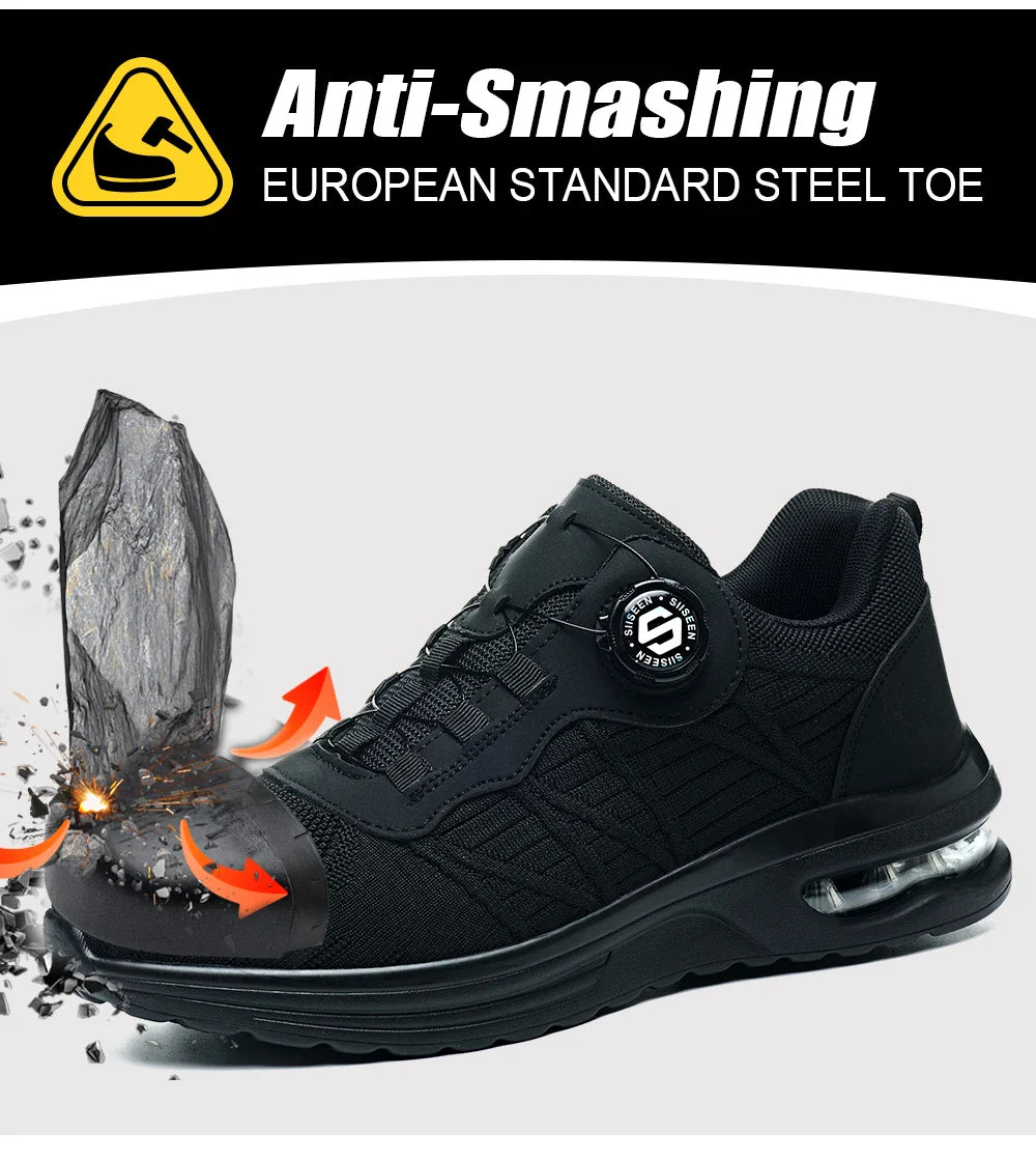 New Men's Rotary Buckle Safety Shoes Anti-Impact Anti-Piercing Lightweight Work Boots Fashion Sporty Design for Outdoor Pro