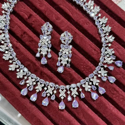 Luxury Water Drop CZ Zirconia Dubai Bridal Jewelry Set Women Nigerian African Double Layers Necklace Earring Set Wedding Party