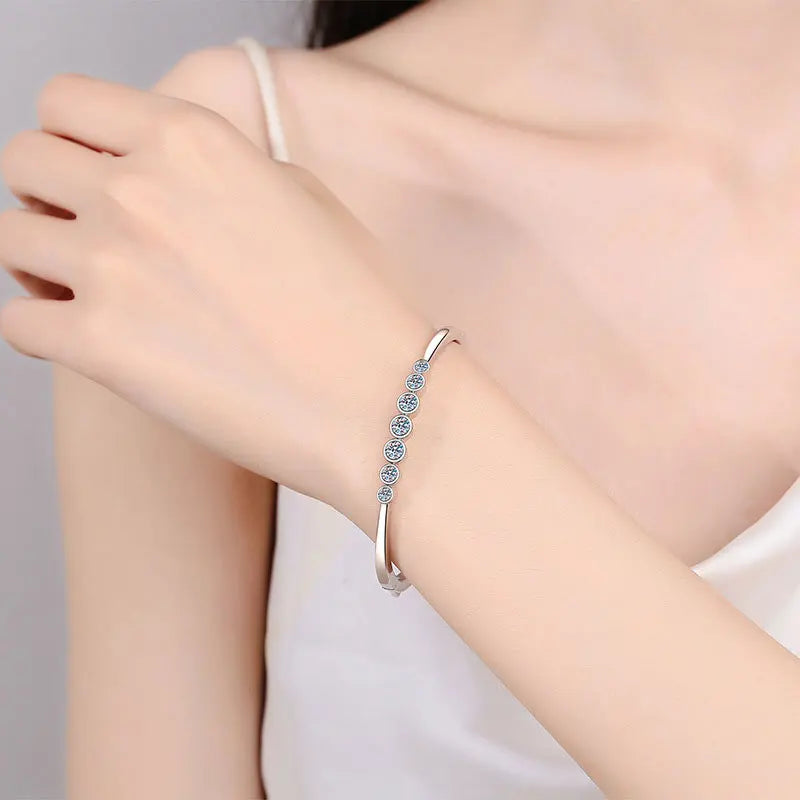 2.5ct Moissanite Bangles for Women Solid 925 Silver GRA Certified Diamond Rhinestone Wedding Bracelet for 16-17cm Wrist