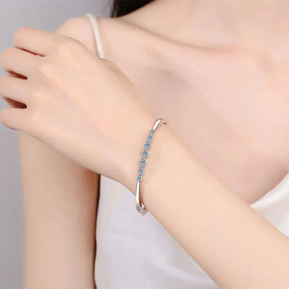 2.5ct Moissanite Bangles for Women Solid 925 Silver GRA Certified Diamond Rhinestone Wedding Bracelet for 16-17cm Wrist