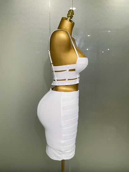 High Quality Women Sexy Bandage Tops Fashion Pencil Skirts Set Nightclub Party Celebrate Women's Set