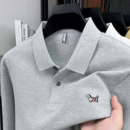 Fashion brand autumn new men's top casual warm 100% cotton long sleeved Polo shirt