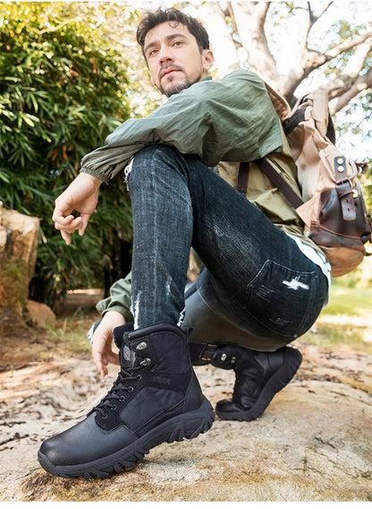 Brand High-Top Leather Men's Boots Breathable Desert Combat Men Work Ankle Outdoor Non-slip Hiking Boots Men's Motorcycle Boots